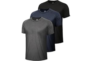 BOOJO 3 Pack Workout Mens Shirts - Quick Dry Causal Moisture Wicking Work Gym Athletic Short Sleeve for Basketball Running