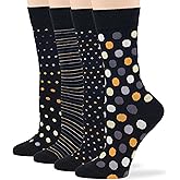 7BigStars Women Crew Socks - Fun Cotton Socks for Women, Colorful and Cute Designs, 4 Pairs Breathable Casual Dress Socks