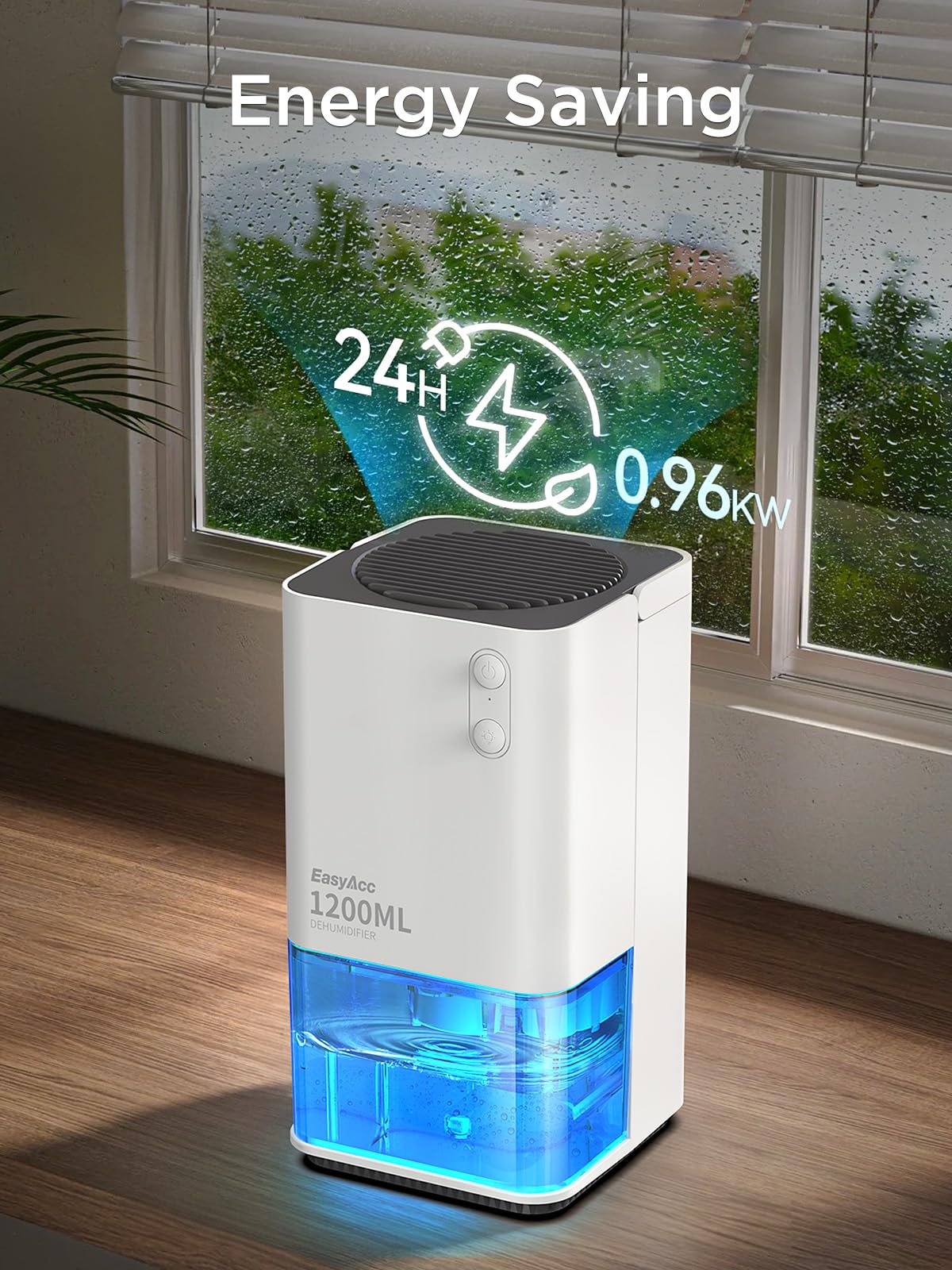 EasyAcc® 1200ml Electric Dehumidifier with Ultra Quiet & Auto Shut off 7 Colorful LED Portable Mini Dehumidifier for Wardrobe, Bathroom, Closet, RV, Bedroom, Garage - White