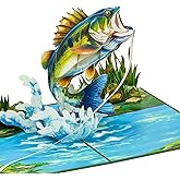 POPWOW Fishing Pop Up Card, Largemouth Bass, Fishing Basket, 3D Greeting Cards, Gift For Fathers Day, Retirement, Birthday, Dad, Father, Stepdad, 5x7 - Includes Envelope And Message Note