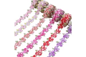 IDONGCAI Flower Embroidered Lace Trim 6 Yards Rose Applique Lace Ribbon Trim for Sewing Crafts 6 Mix Colors