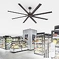 ZMISHIBO 84 Inch Industrial DC Motor Ceiling Fan, Large Ceiling Fan with 8 Reversible Blades, 3 Downrods, 6-Speed Remote Control, Home or Commercial Ceiling Fans for Porch/Garage/Shop, Oil-bronze