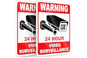 2 PC 24 Hour Video Surveillance Sign, Reflective 7x10 Aluminum Smile You're On Camera Signs Outdoor, Weatherproof Security Ca