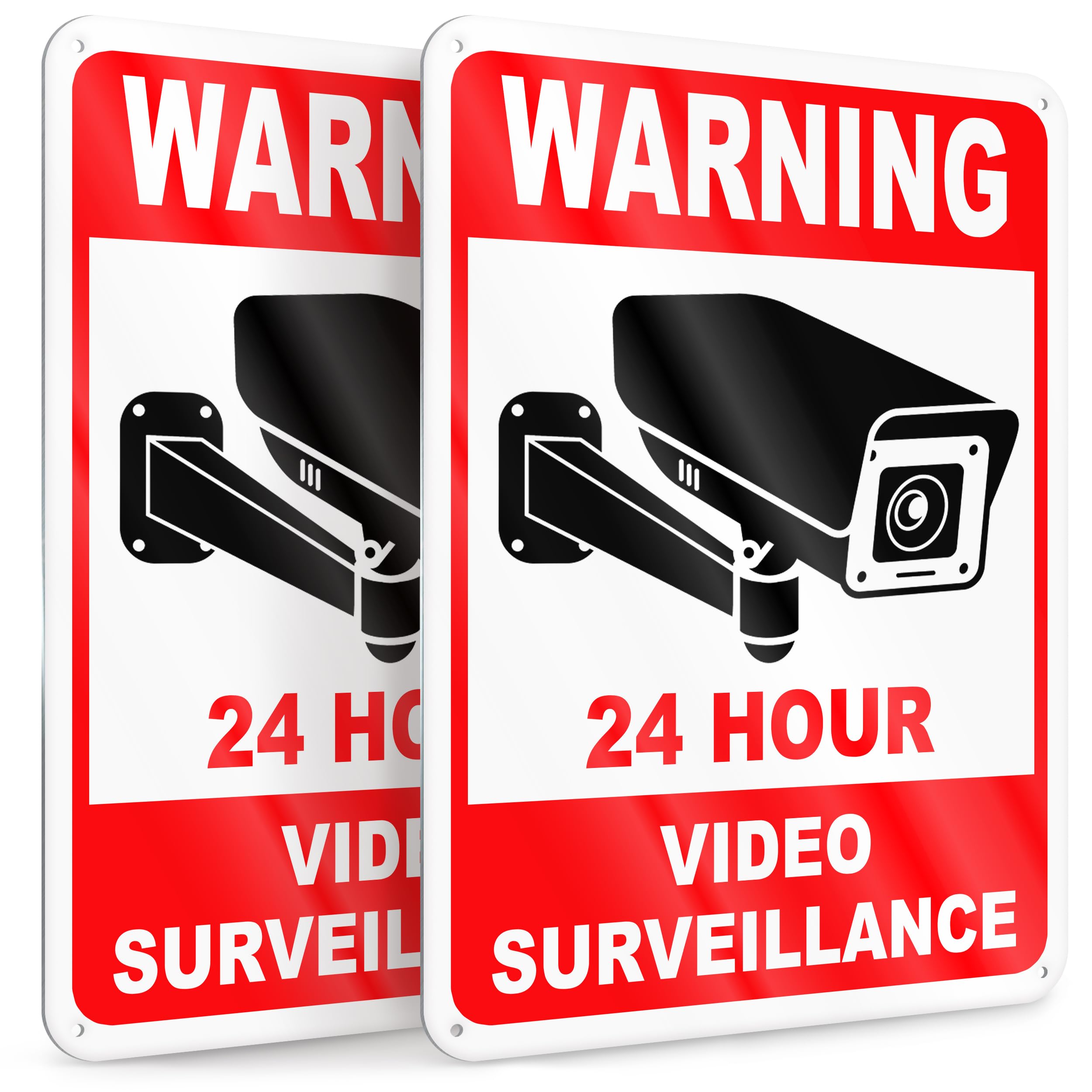 2 PC Video Surveillance Sign - 10x7 inches Aluminum Smile Your on Camera Signs