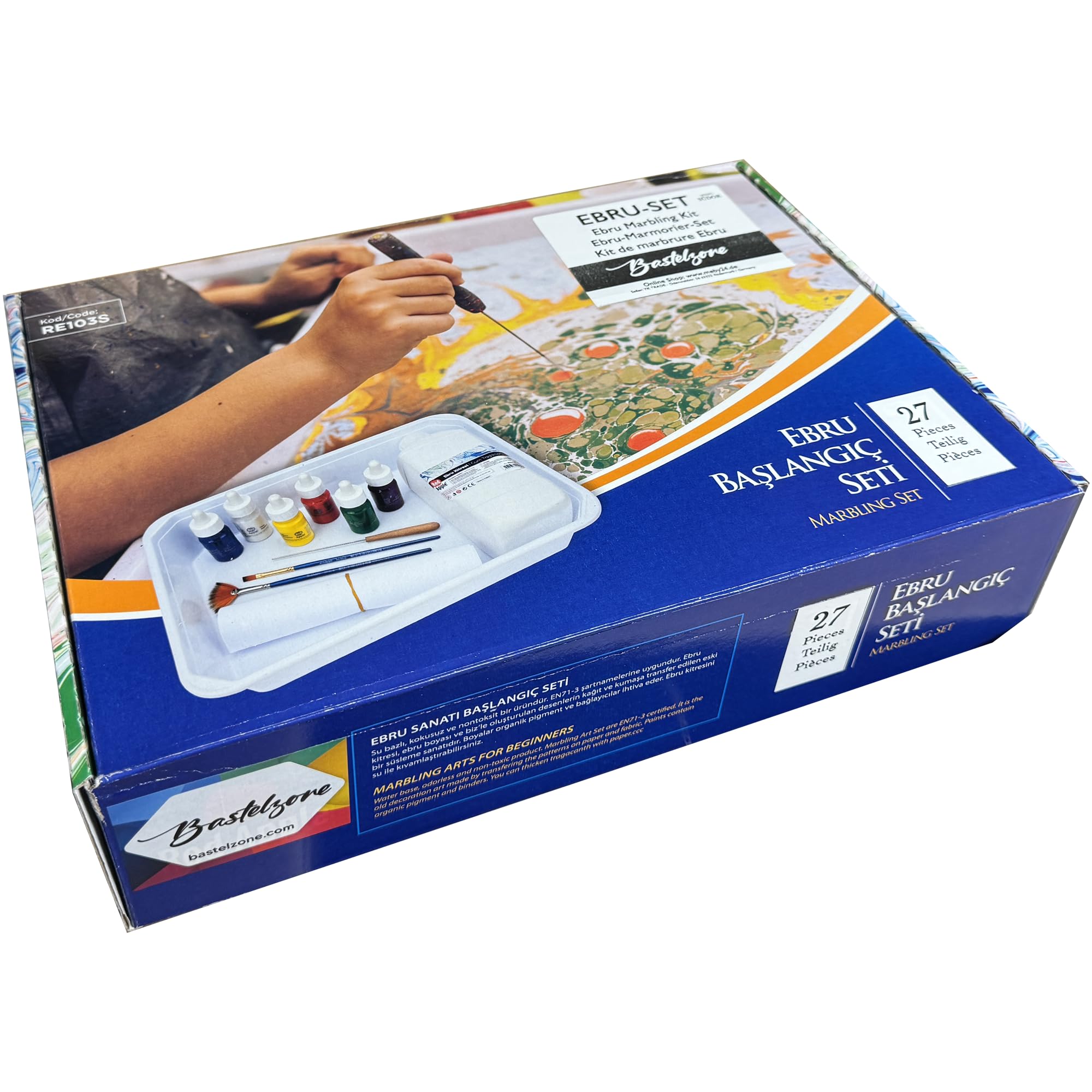 SÜDOR EBRU PAINTING 27-Piece Marble Set for Beginners and Professionals. Ebru Marbling Set. Previously 5 Colours, Now 9 Colours (Only for Europe)