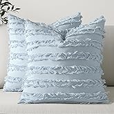 MIULEE Decorative Boho Throw Pillow Covers Set of 2 Light Blue Linen Striped Jacquard Pattern Summer Coastal Cushion Covers for Sofa Couch Living Room Bedroom 18x18 Inch