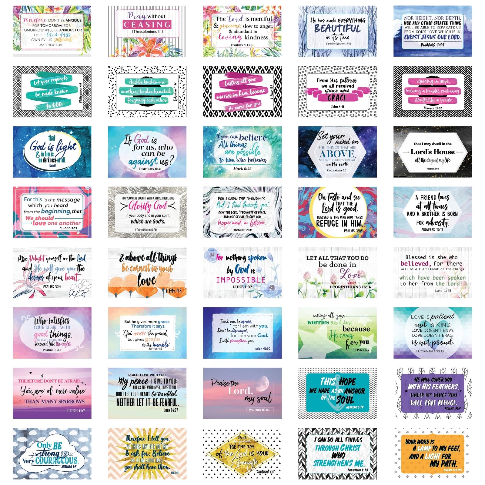40 Pack Christian Cards with Bible Verse, Assorted 40 Scripture for Sunday School, Inspirational Gifts for Women and Kids (7.6 x 5 cm)
