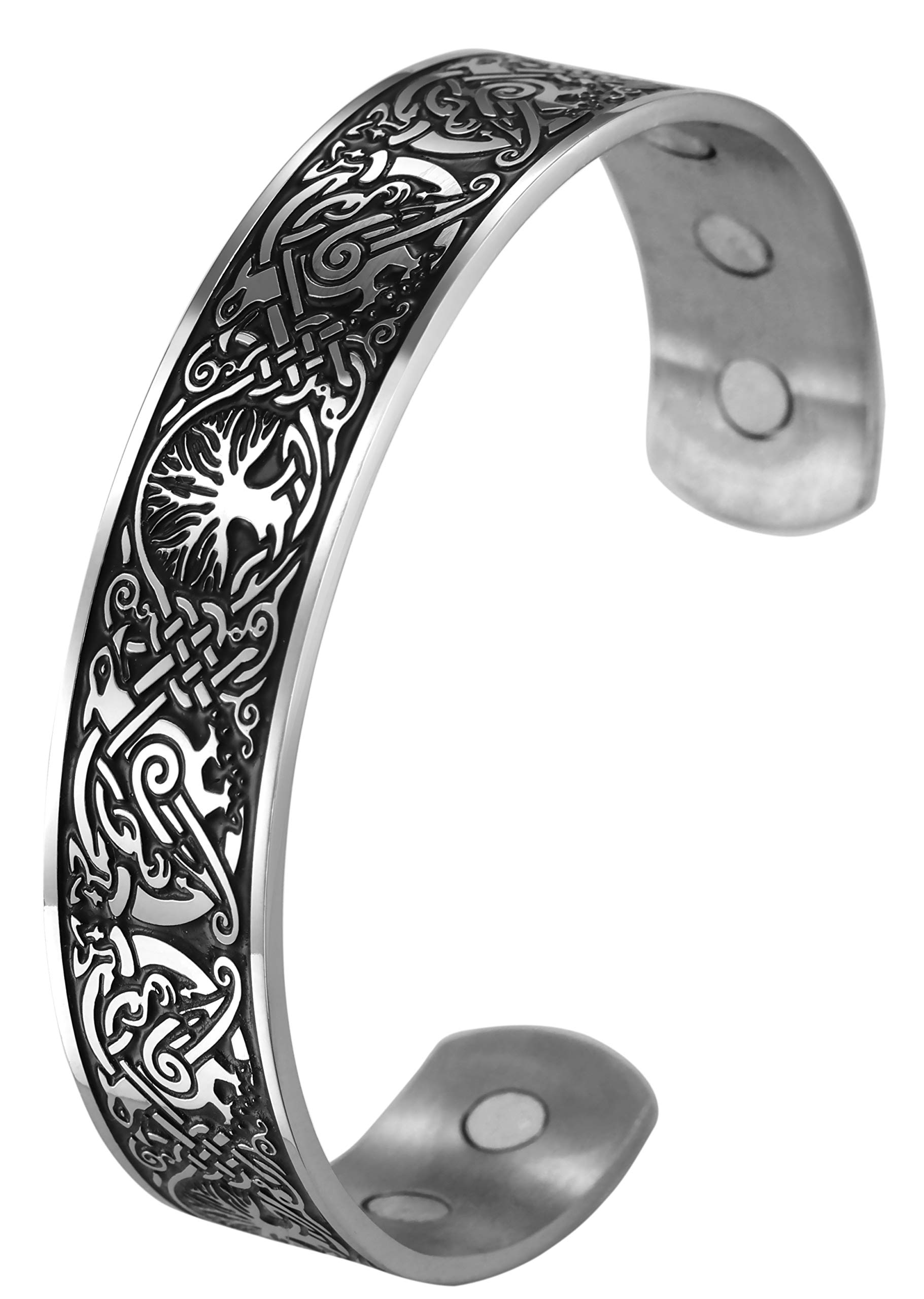 VASSAGO Stainless Steel Tree of Life Cuff Bangle Viking Celtic knot Phoenix Pattern Health Care Bracelets Metal Wristband for Men
