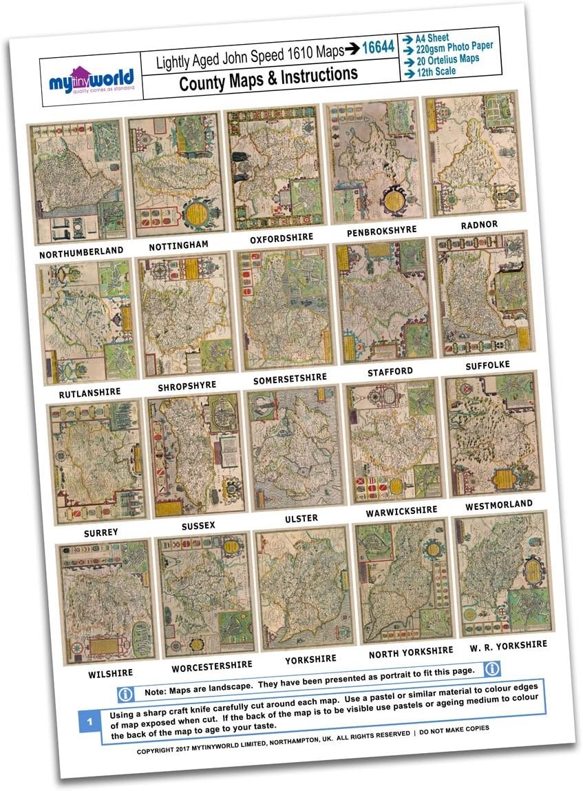MyTinyWorld Dolls House 20 John Speed UK County Maps A4 Value Sheet 3