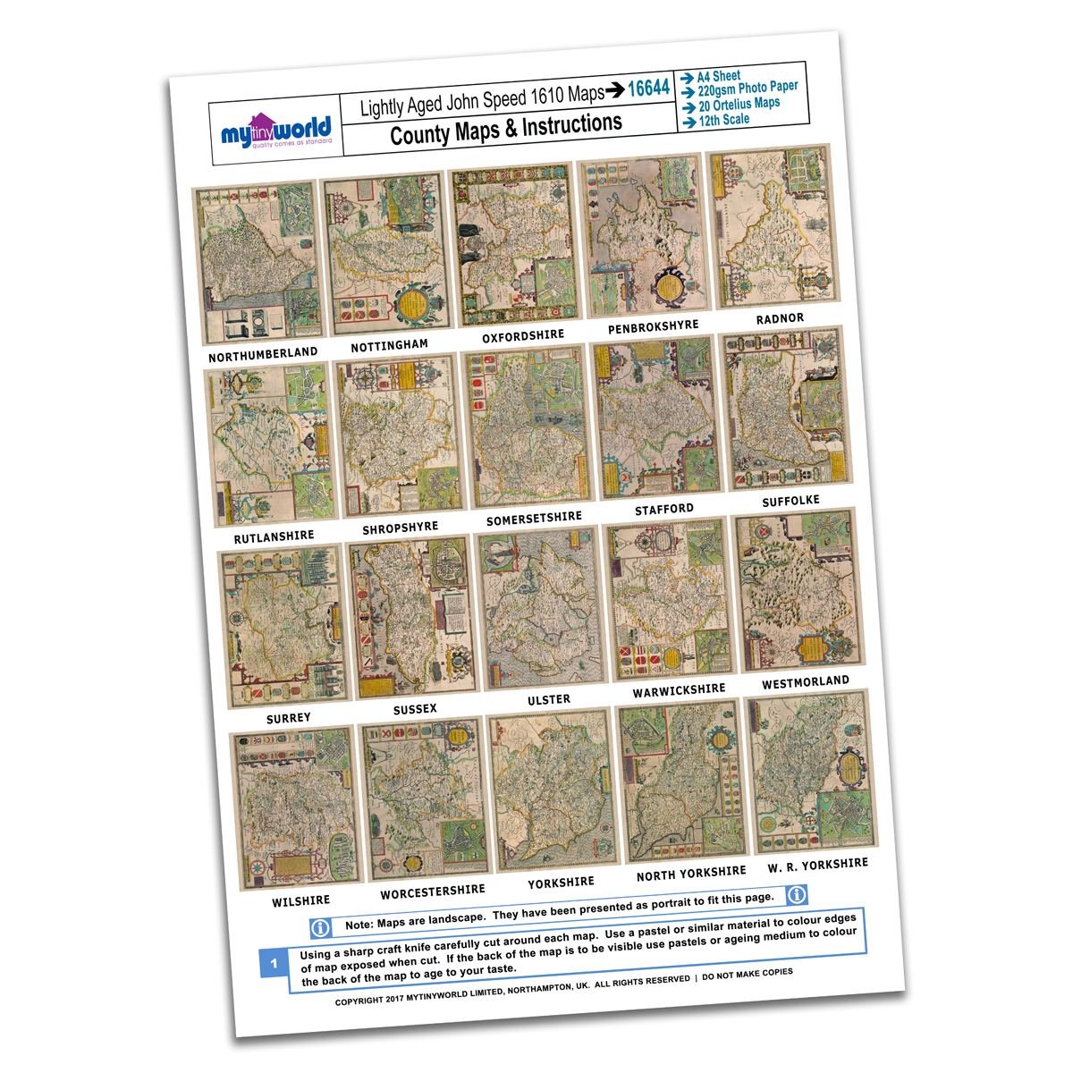 MyTinyWorld Dolls House 20 John Speed UK County Maps A4 Value Sheet 3