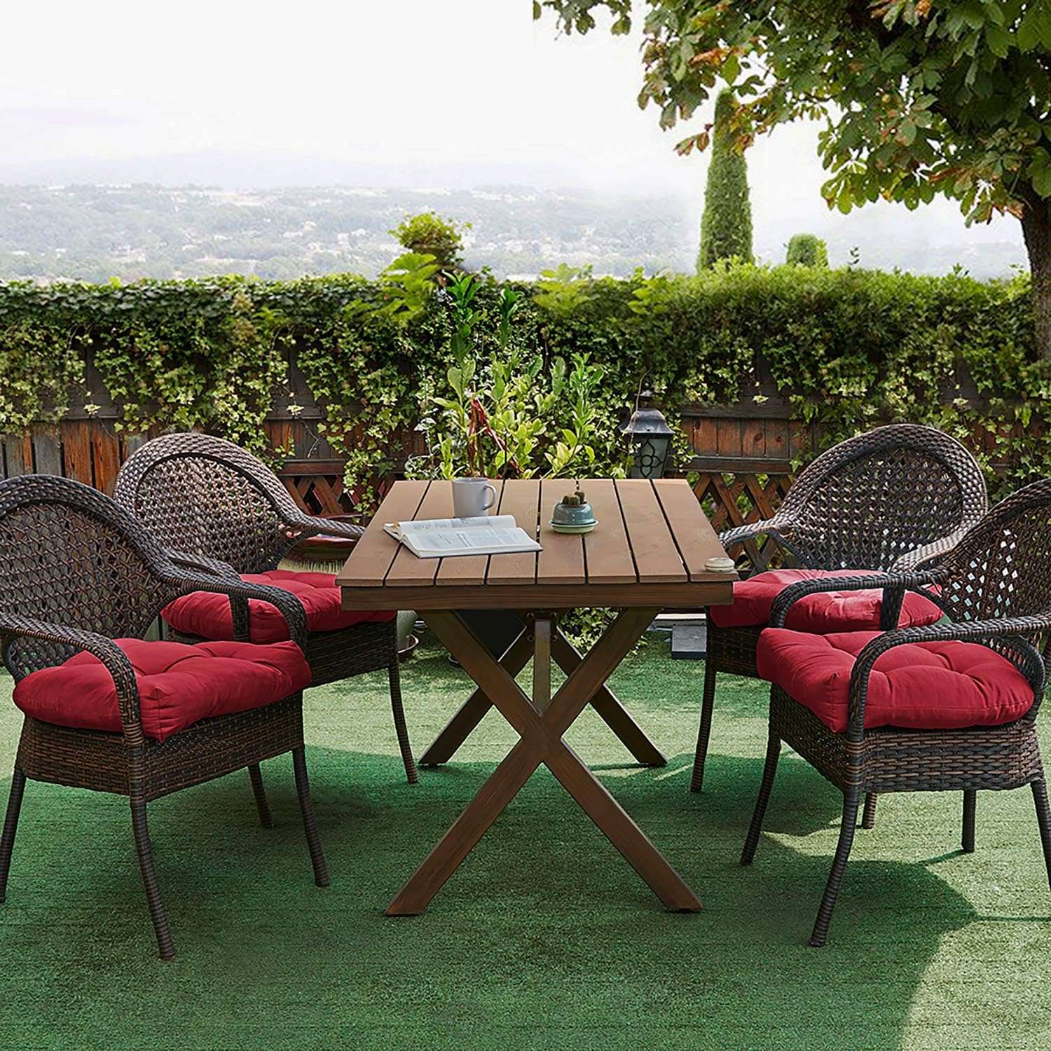 Sweet Home Collection Patio Cushions Outdoor Chair Pads Premium Comfortable Thick Fiber Fill Tufted 19" x 19" Seat Cover, 2 Pack, Red: Home & Kitchen