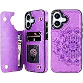 Vaburs Compatible with iPhone 17 Case Wallet with Card Holder, Embossed Mandala Pattern Flower PU Leather Double Buttons Flip Shockproof Cover for Magnetic Car Mount 6.3 Inch (Purple)