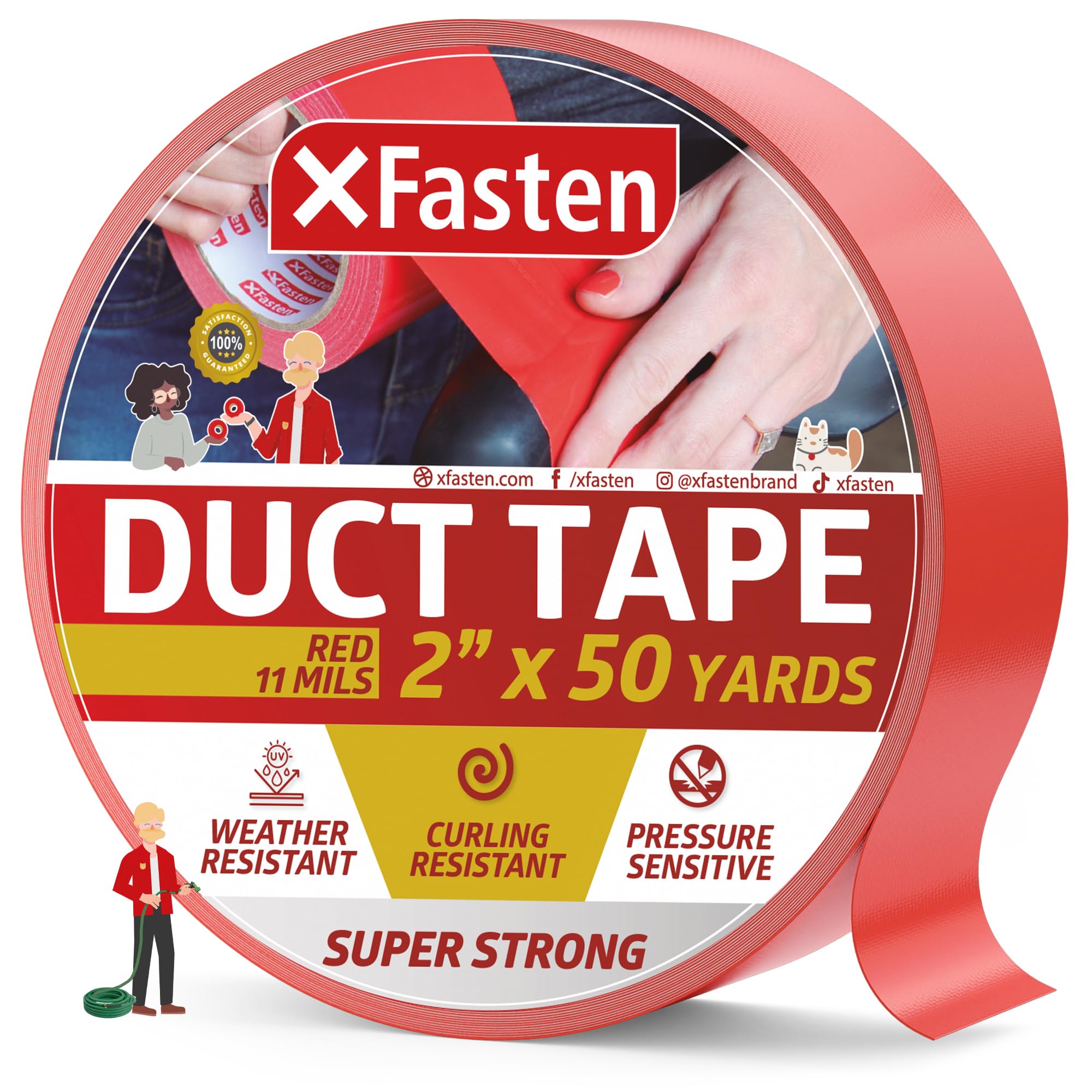 XFasten Super Strong Duct Tape 2 Inches x 50 Yards (Red, 2-Inch by 50-Yards)