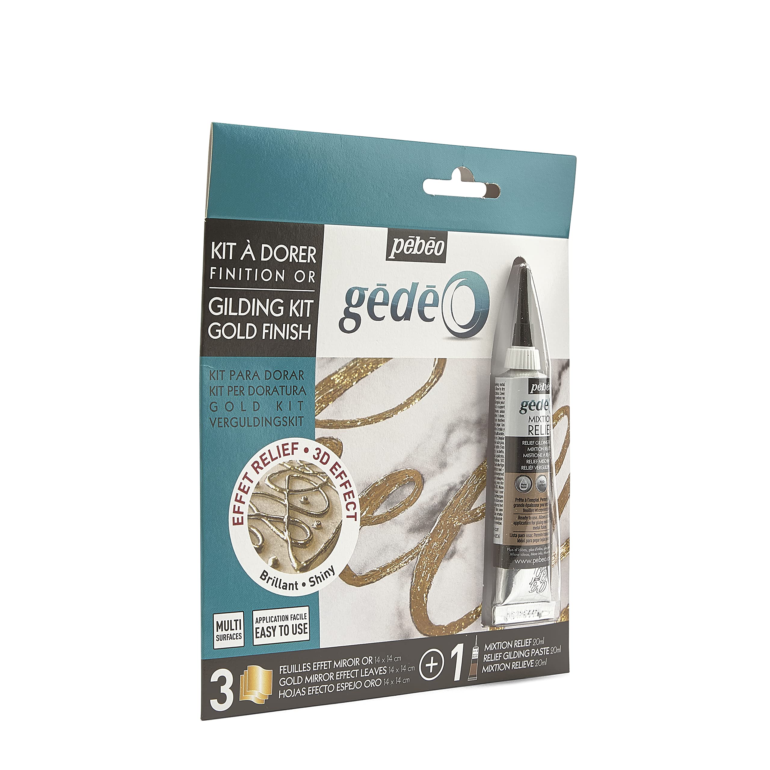 PEBEO GEDEO KIT-Mirror Effect Leaf, Gold Finish Gilding, 3 foils