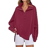 ANRABESS Women's Sweatshirts Oversized Casual Loose Button Up Henley Pullover Top High Low Split 2025 Fall Fashion Outfits