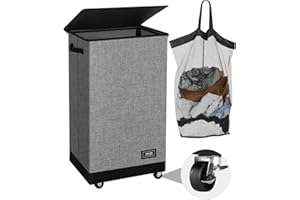 SOLEDI Laundry Basket with Wheels, Laundry Hamper with Lid 90L(23.8 gal), Clothes Hamper with Bag Removable - Rolling Laundry Basket, Move Smoothly- Suitable for Apartment, Bathroom, Bedroom, Dorm
