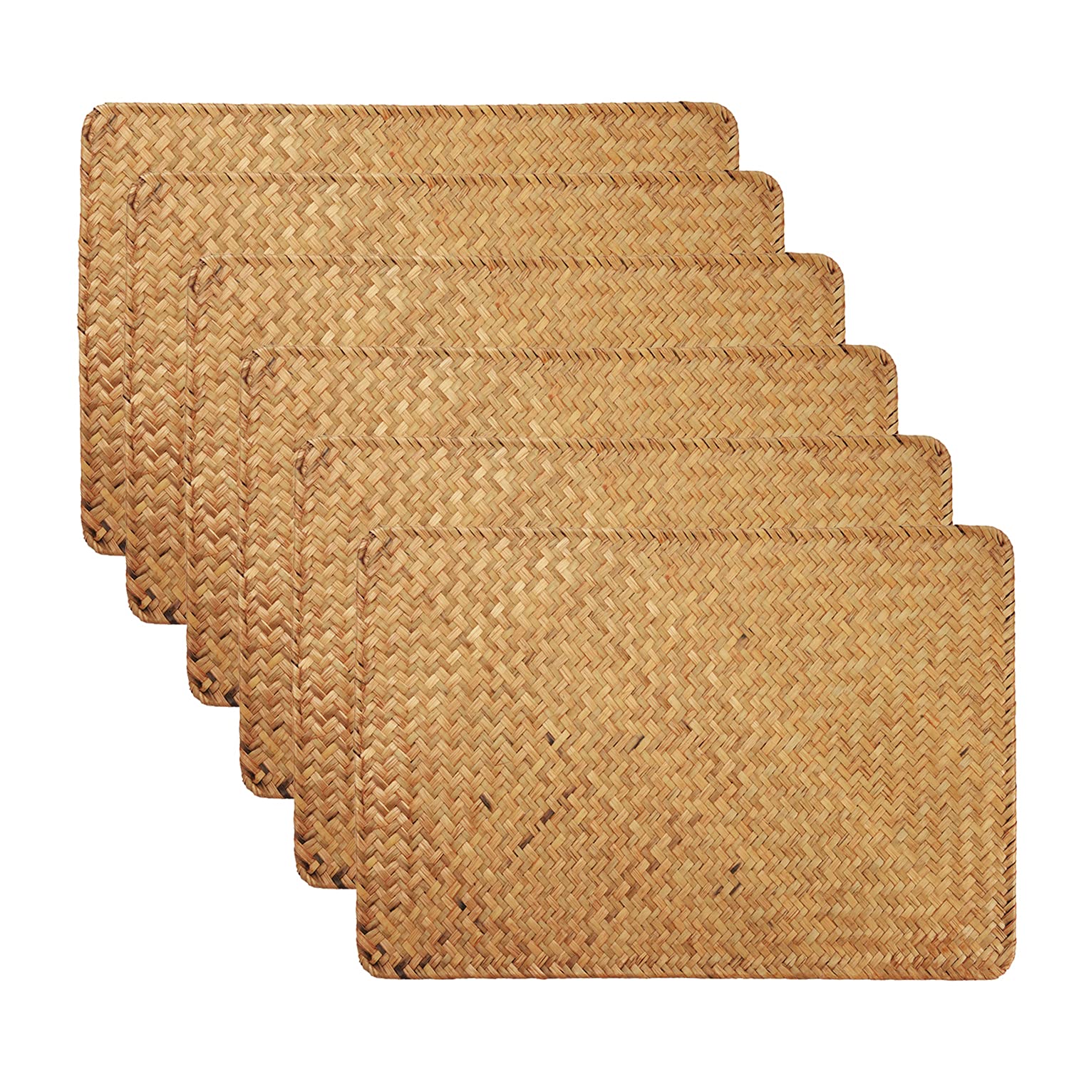Woven Table Mats Seagrass Rectangular Rattan Placemats Natural Set of 6 Non Slip Heat Resistant Insulation for Dining Table