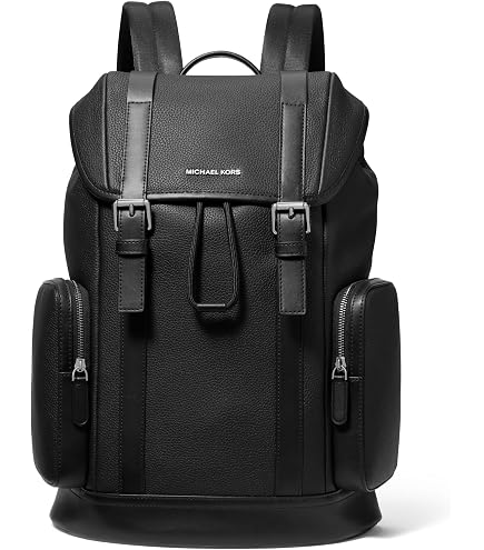 Michael Kors Men's Hudson Slim Flap Backpack, Black, One Size