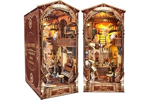 Losbenco Book Nook Kit, DIY Dollhouse Booknook Bookshelf Insert Decor Alley, DIY Book Nook Miniature Kit with Lights, 3D Wooden Puzzle Decorative Bookend Miniature Model Kits for Kids/Adults