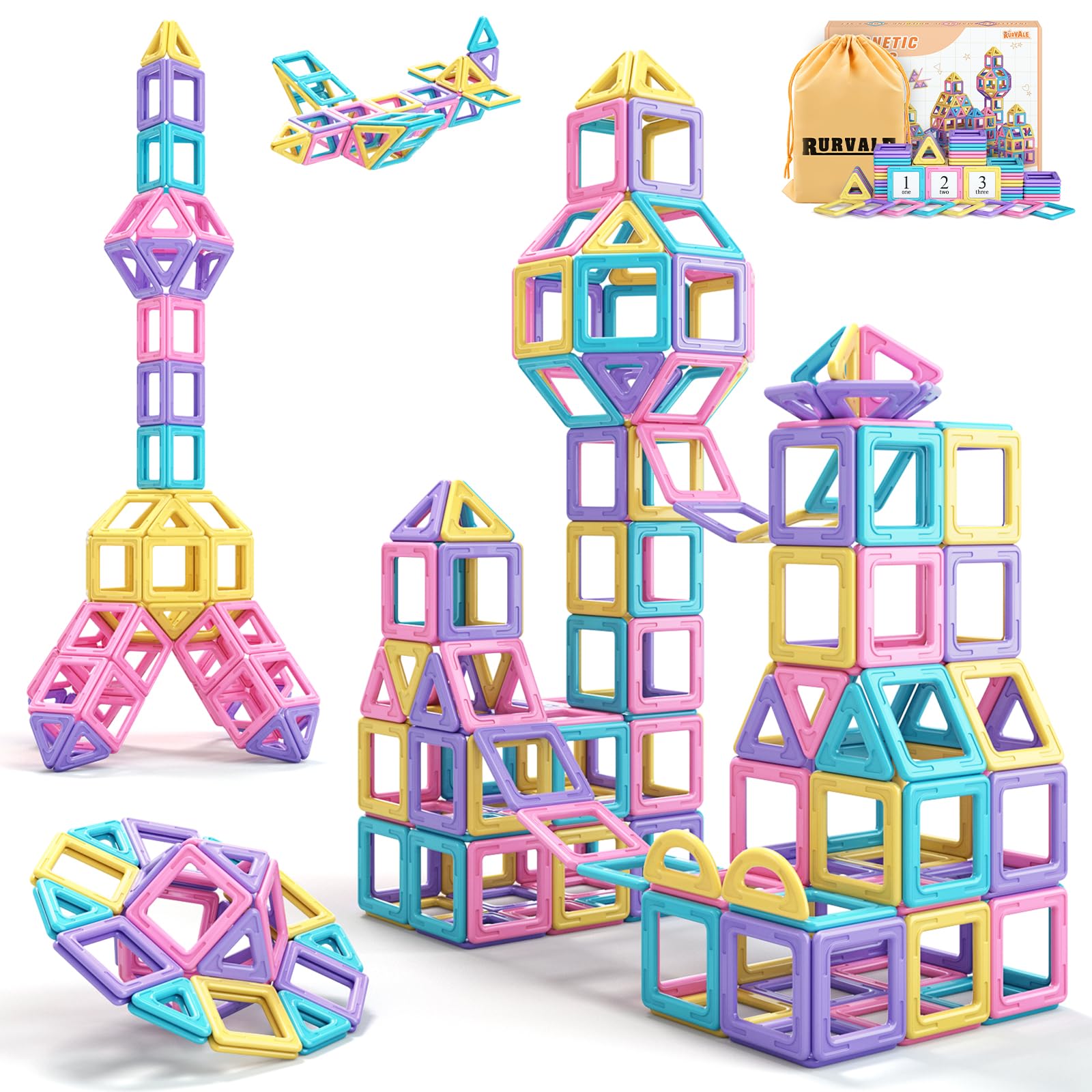 Photo 1 of Toddler Girl Toys, Magnetic Tiles Basic Set, Birthday Gifts Ideas for Girls Age 3-5, Magnetic Building Blocks, Magnet STEM Montessori Toddler Kids Christmas Toys Gifts for 3 4 5 6 7 Year Old Girls