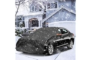 Vansza Upgraded Lengthen Windshield Cover for Midsize Sedan, Half Car Cover for All Weather Sun Ice and Snow, 4-Layer Protection Wiper Mirror Engine Protector (Black)