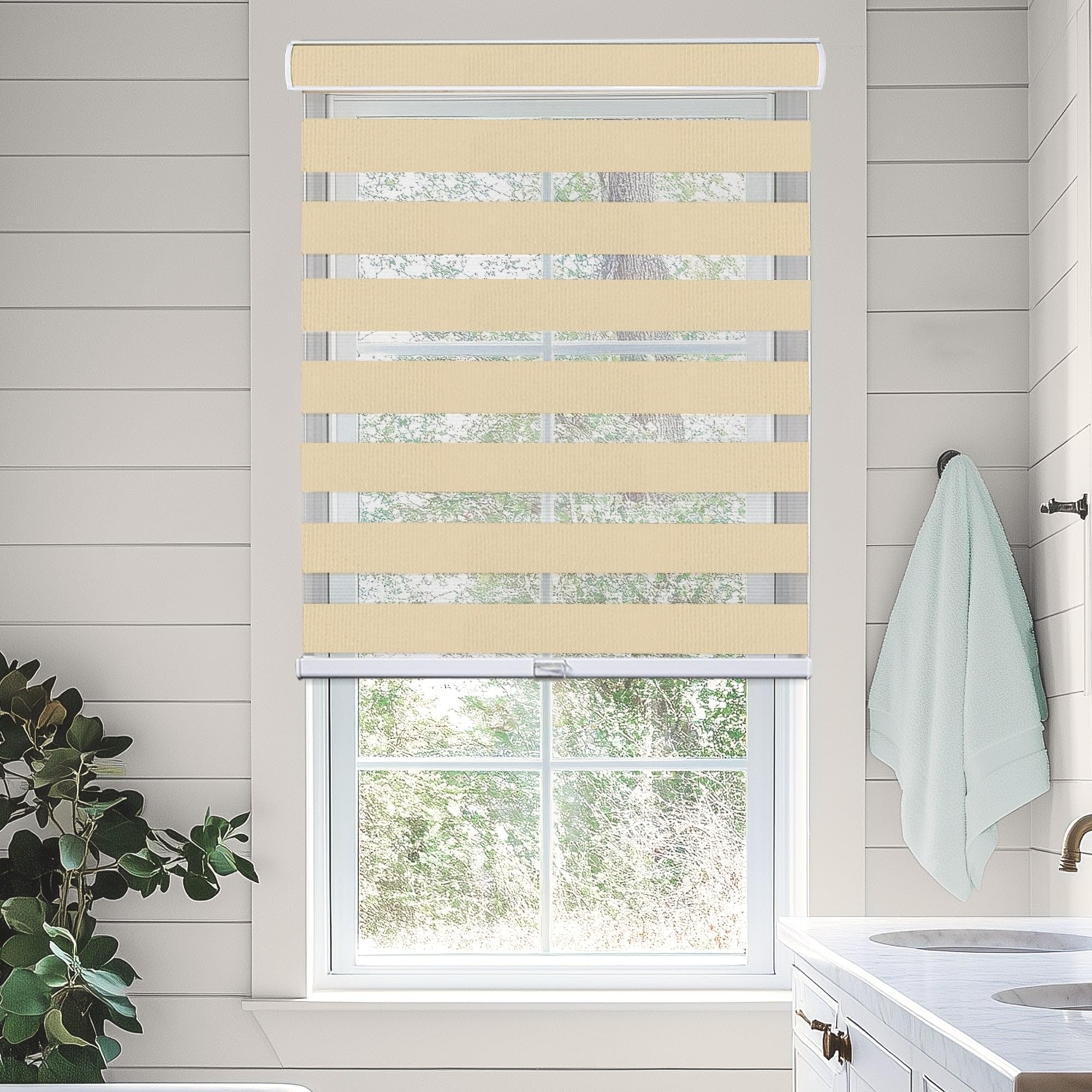 Chicology Zebra Blinds, Roller Window Shades, Blinds for Windows, Roller Shades for Windows, Window Shades for Home, Window Shades, Pull Down Shades for Windows, 37" W X 72" H, Basic Pearl — image 1