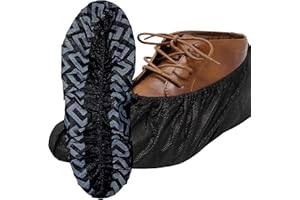 RE GOODS Shoe Covers - 100 Pack, X Large, Extra Thick With Non Skid Soles, Professional Sleek Black Disposable Boot and Shoe Booties, One Size Fits Most, Non Slip - Indoor/Outdoor