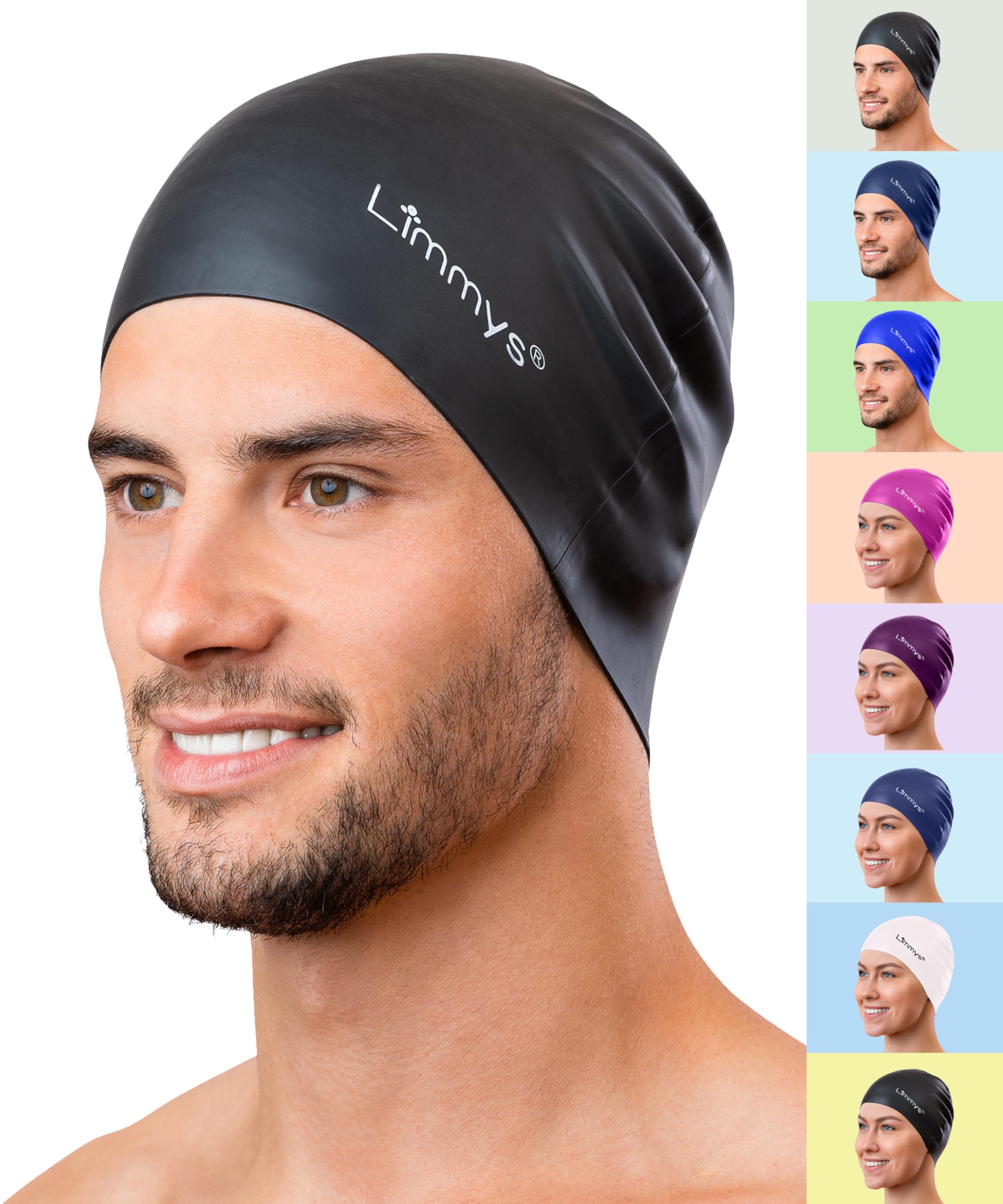Limmys Silicone Swim Cap for Adults – Soft Stretch Non-Slip Swimming Cap for Women & Men – Comfortable No-Headache Fit, Chlorine-Resistant, Secure Ear Seal, Durable Latex-Free Silicone