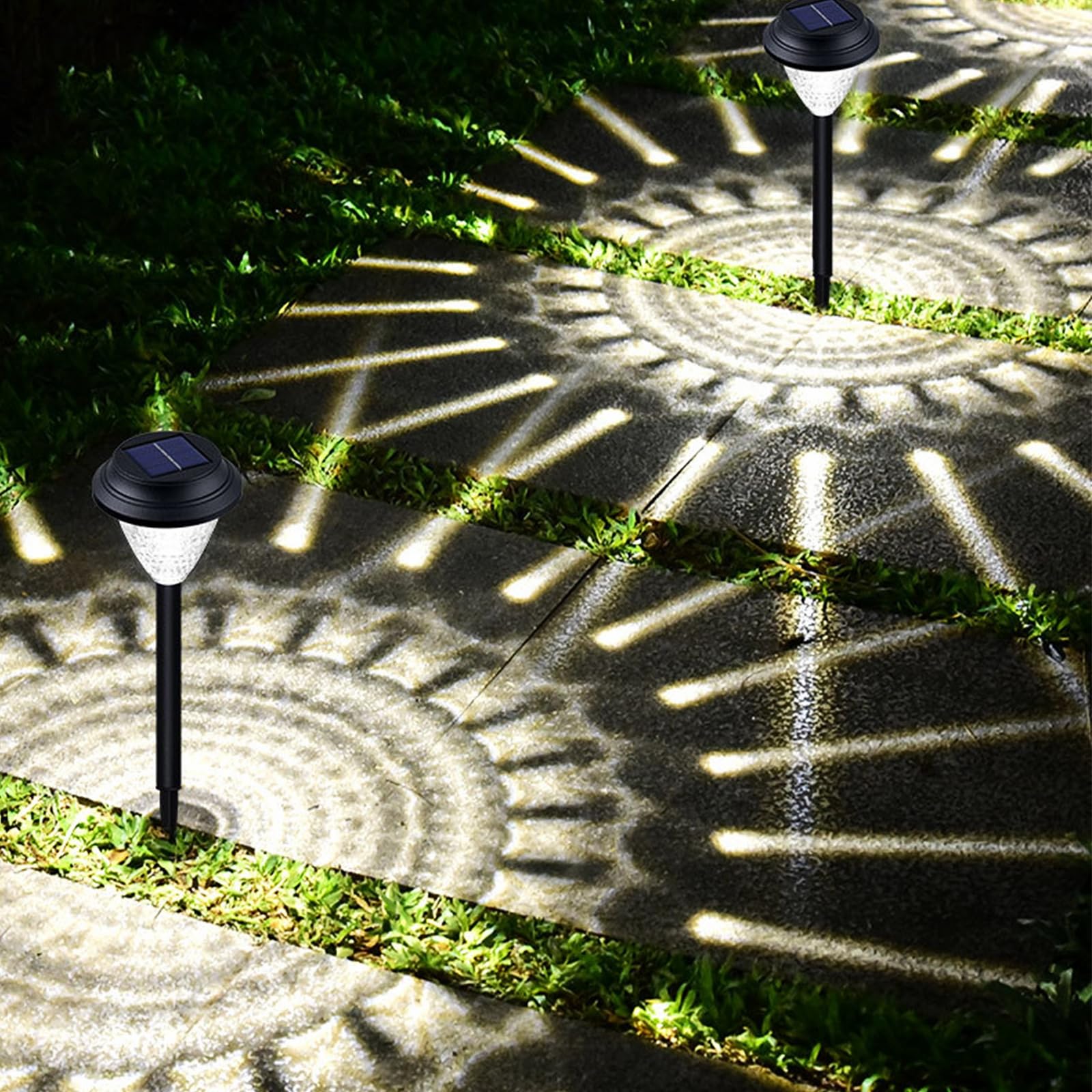 Melofo Solar Pathway Lights 6 Pack Colored Solar Powered Outdoor Lights Metal & Glass Garden Lights IP65 Waterproof for Patio, Yard Lawn, Driveway, Stairs, Party, Holiday Lighting (White & Colour)