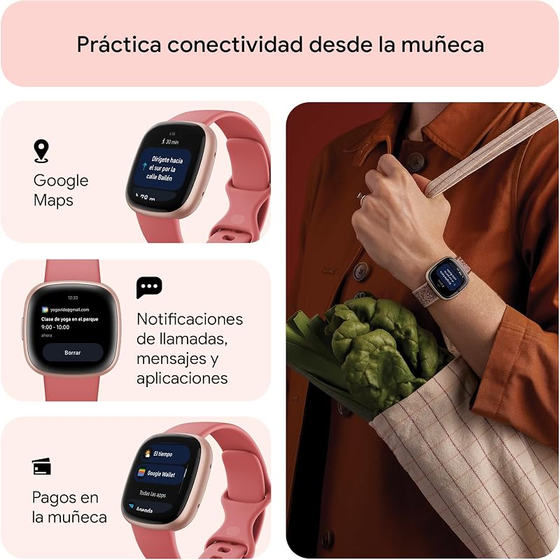 Fitbit versa 4, smartwatch rosa areia/cobre rosa, unissex-adulto, areia rosa/cobre rosa alumínio, tamanho único