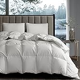 Hotel Grand White Goose Down Fiber Comforter Full Queen Size - All Season Fluffy Hotel Collection Duvet Insert Queen Medium Warmth Comforter with 1cm Breathable Panel, 90" x 90"