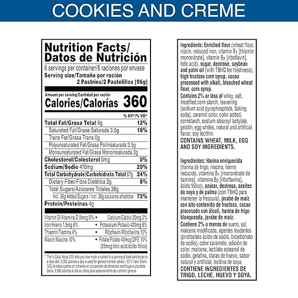 POP-TARTS TOASTER PASTRIES, BREAKFAST FOODS, KIDS SNACKS, COOKIES AND CREME, 20.3OZ BOX (12 POP-TARTS)