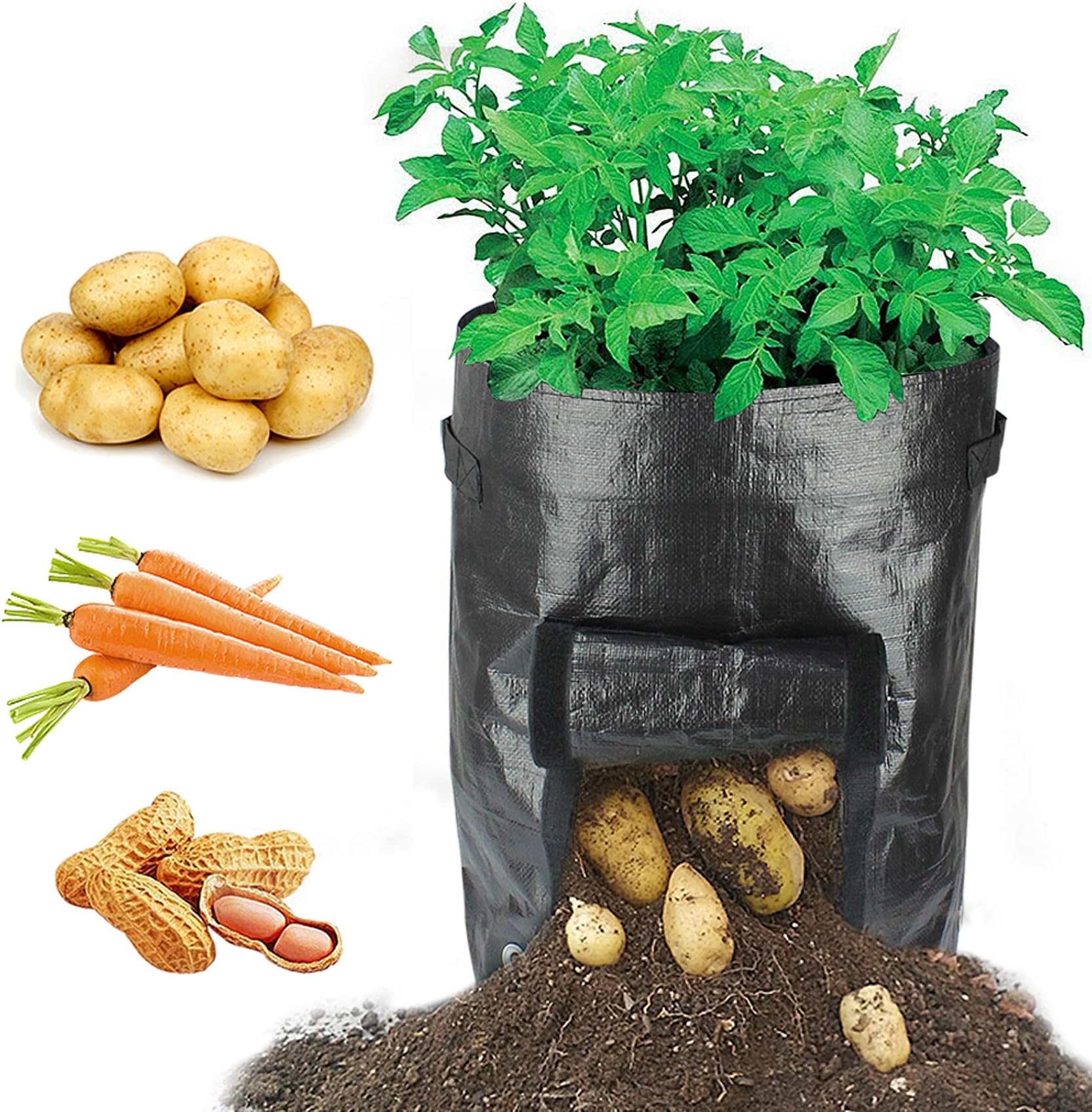 HYRIXDIRECT 2 Pack 10 Gallon Black Grow Bags Portable Potato Growing Bag Planter Bags Planting Pouch with Handles Access Flap for Carrot Onion Vegetables