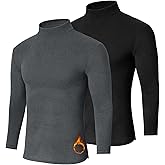 Cutecrop 2 Pack Men Mock Turtleneck Long Sleeve Shirts Double Sided Fleece Thermal Pullover Sweater Slim Fit Base Layer Top