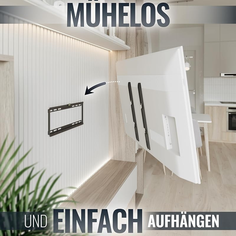 TV Wandhalterung Fernseher Halterung F0144 für 40-75 Zoll Fernsehhalterung Wand flach Ultra Slim universal Wandhalter Smart OLED Curved bis 75 kg VESA 400 x 400 mm