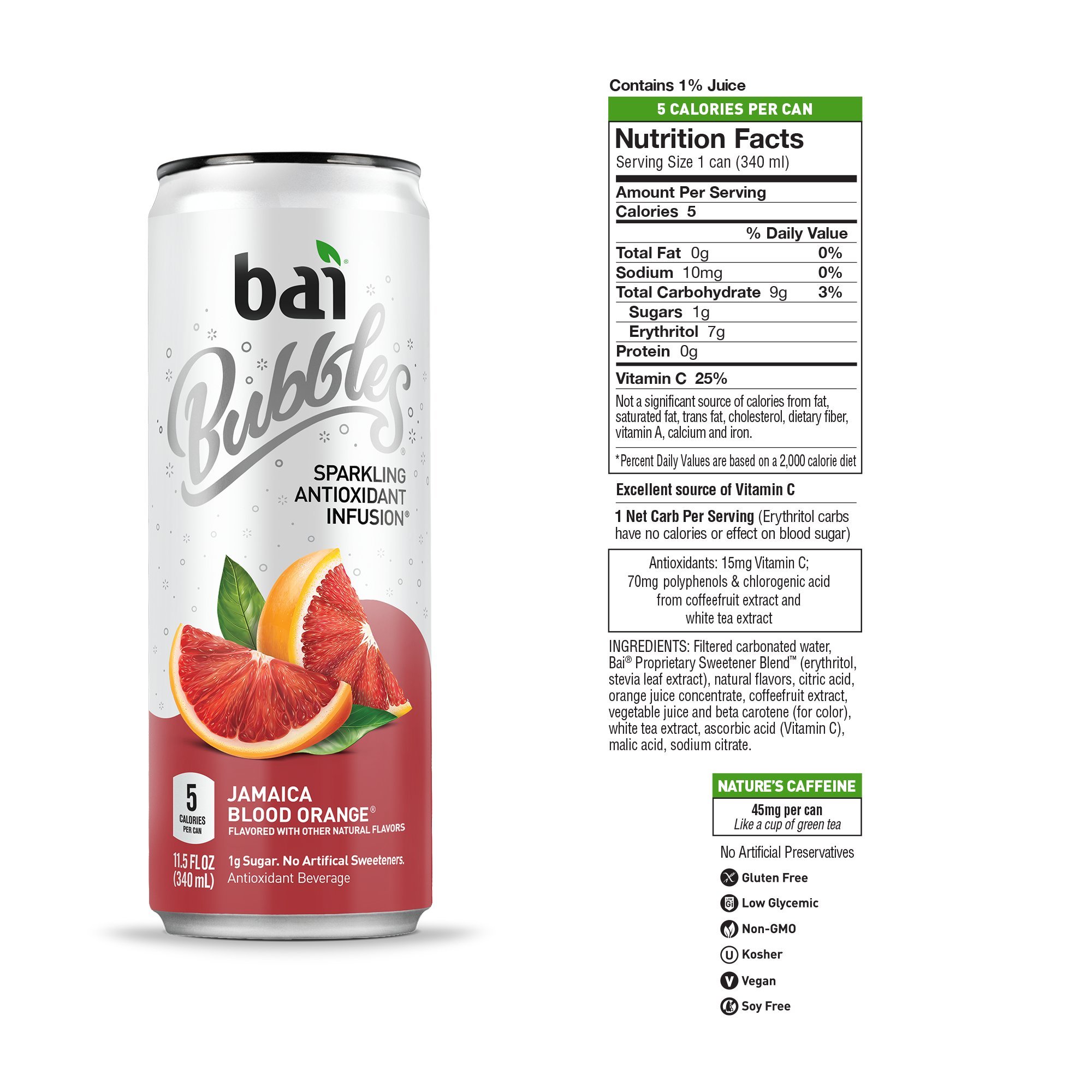 Bai Bubbles, Sparkling Water, Jamaica Blood Orange, Antioxidant Infused
