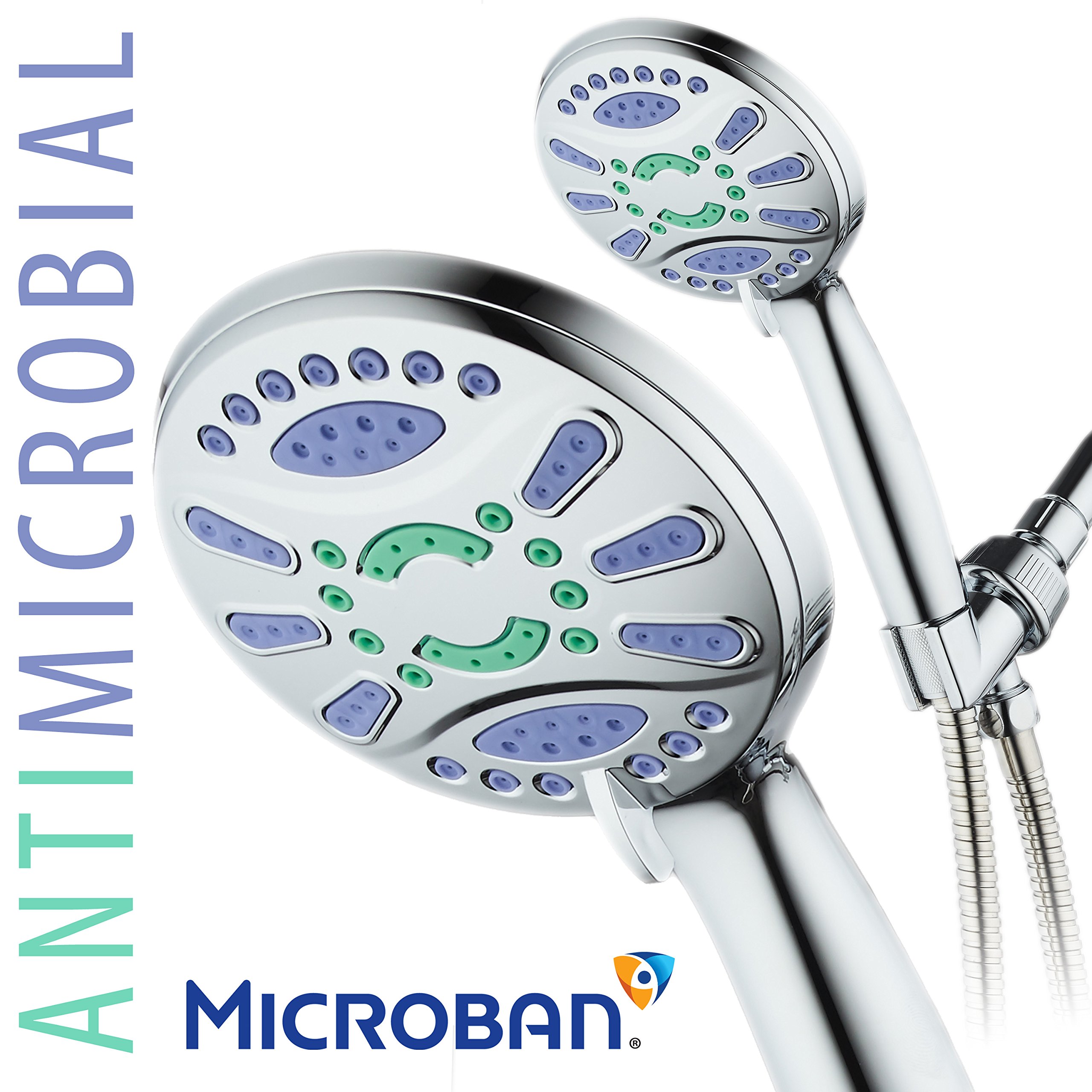 AquaStar Elite High-Pressure 6-setting Luxury Spa Hand Shower with Microban Antimicrobial Anti-Clog Jets for More Power & Less Cleaning! / Extra-Long 5 ft. Stainless Steel Hose / All Chrome Finish