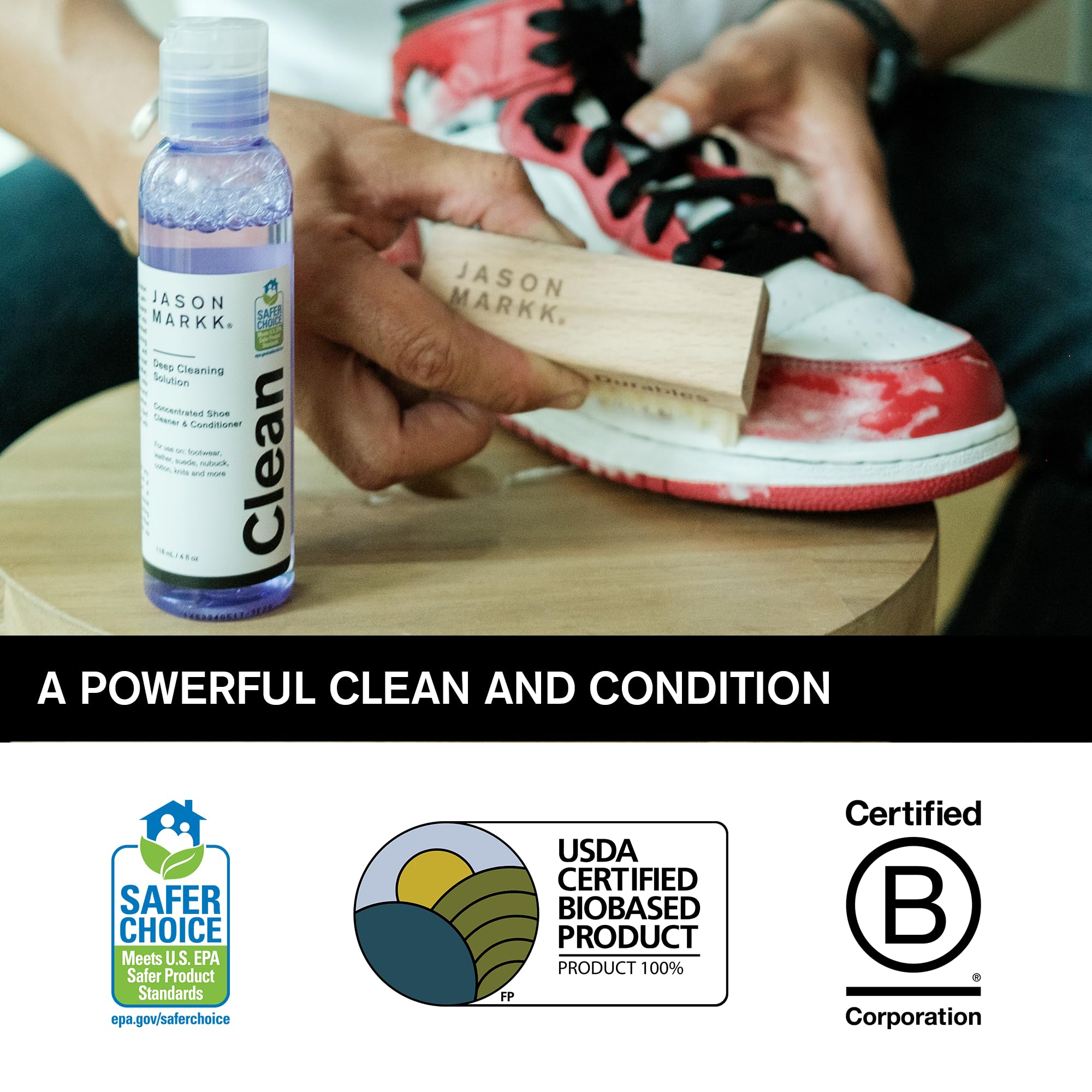 Jason Markk Jason Markk Deep Cleaning Solution, Shoe Cleaner, Cleans & Conditions, Sneaker Care, Ideal for Footwear, Safe for Leather, Suede, Nubuck, Cotton, Knits, 8oz
