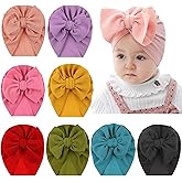 inSowni 8 Pack Solid Large Turban Hat Cap Beanie Bonnet with Big Hair Bow Hospital Baby Hats Knot Headwraps Turbans for Newborn Baby Girls Toddlers Infants Kids