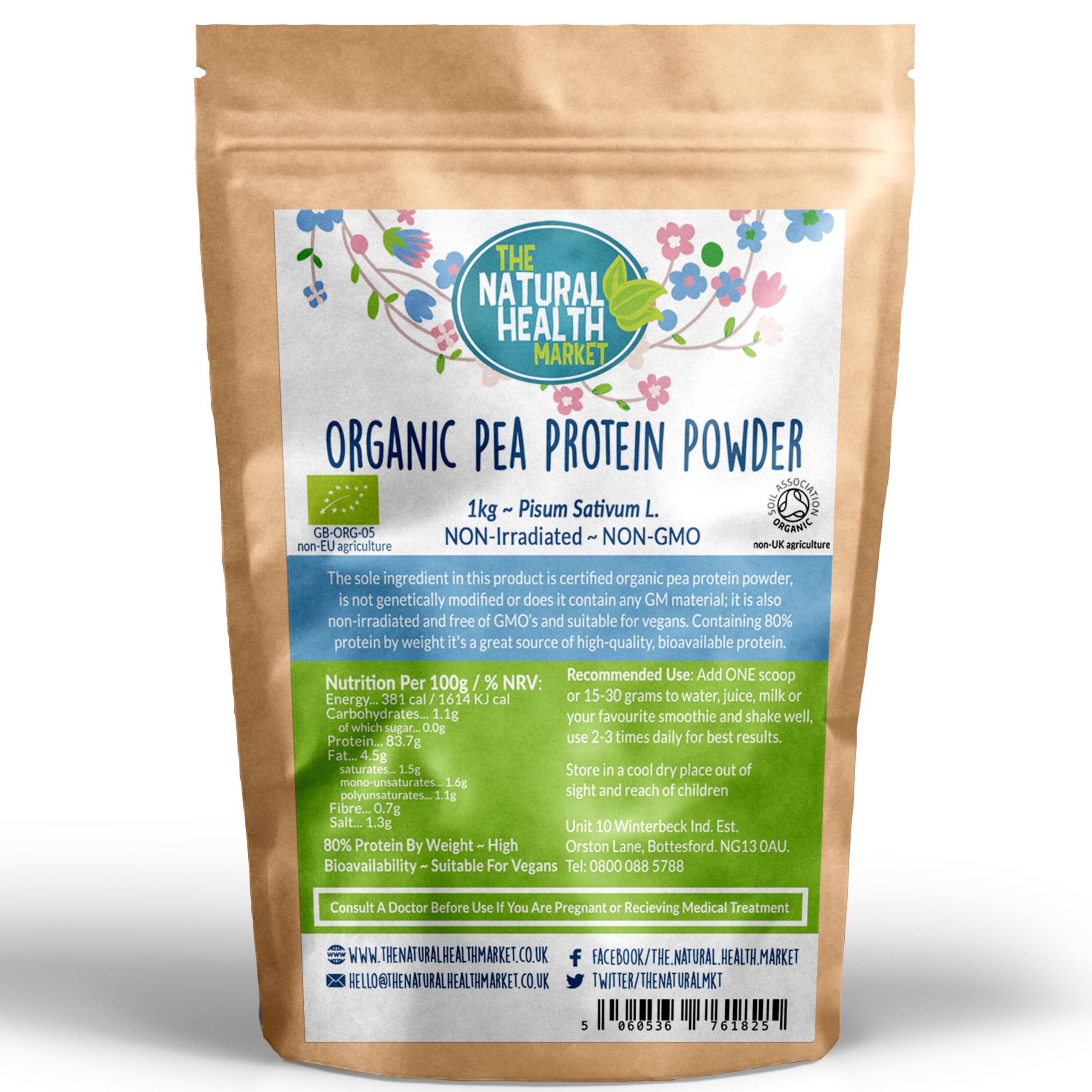 Organic Pea Protein Powder 1kg By The Natural Health Market • 80% Vegan Protein