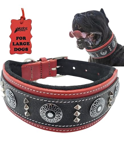 thumbnail image 2 of Dogs My Love Extra Wide Studded Genuine Leather Dog Collar, 17.5-21 Inches, Black 2 of 5