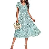 Am Direct Women Elegant Floral Casual Summer Midi Dress V Neck Ruffle Sleeve High Waist Layered Hem Bohe Wedding Guest Dress