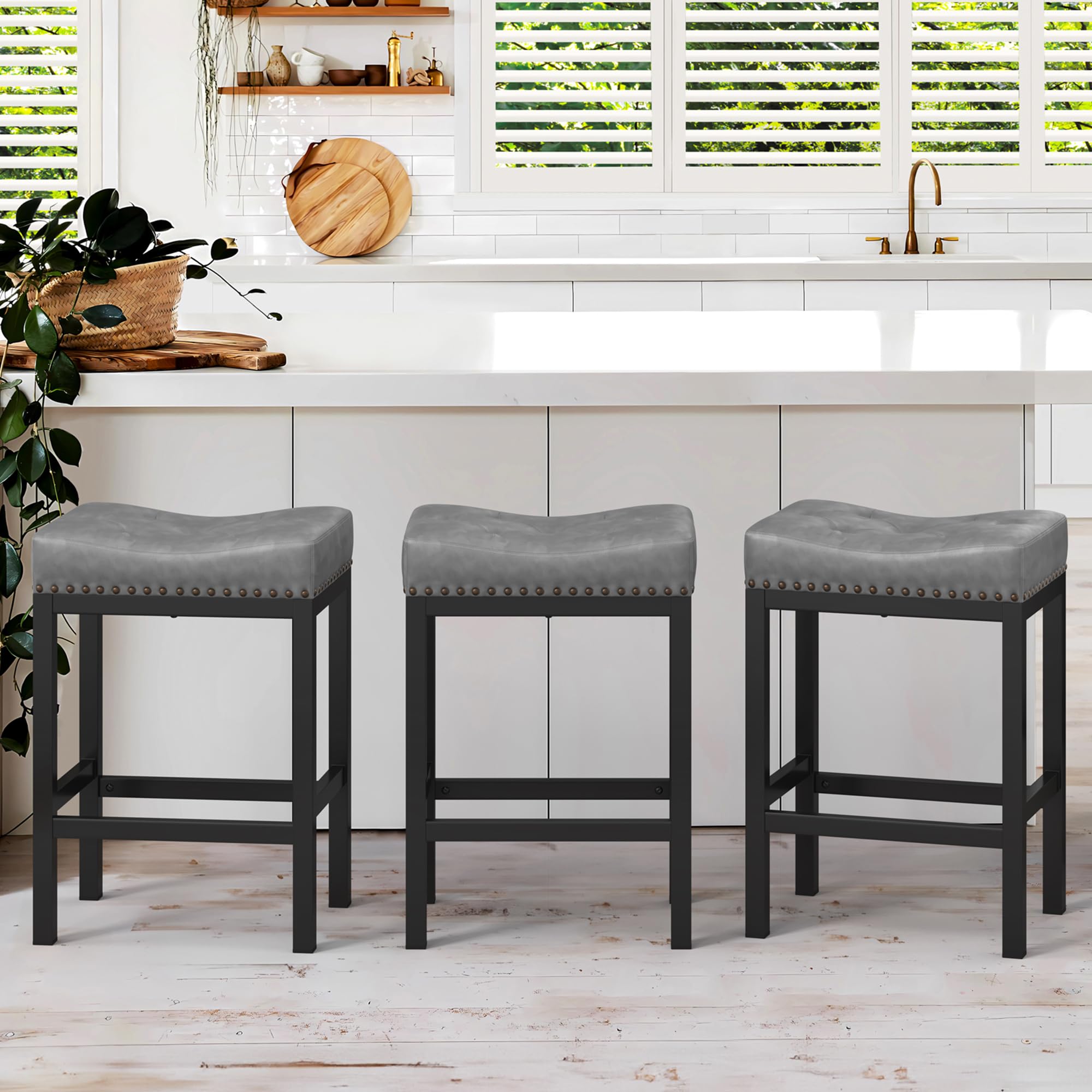 LUE BONA Counter Height Bar Stools, 24 Inch Saddle