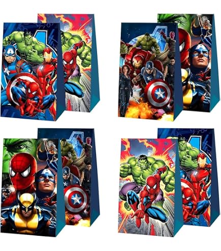 Fiesta De Superhéroes: 12 Piezas Bolsas De Regalo De Papel Vengadores Para Niños