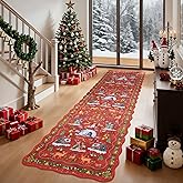 RUGVIGO Christmas Runner Rug 2x8 Red Scalloped Runners for Hallways, Indoor Non-Slip Washable Bathroom Entryway Carpet, Holiday Winter Tree Soft Floor Rugs for Bedside Home Decor