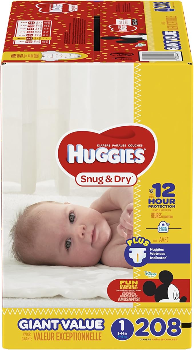HUGGIES Snug & Dry Diapers, Size 1, 208 Count, GIANT PACK (Packaging