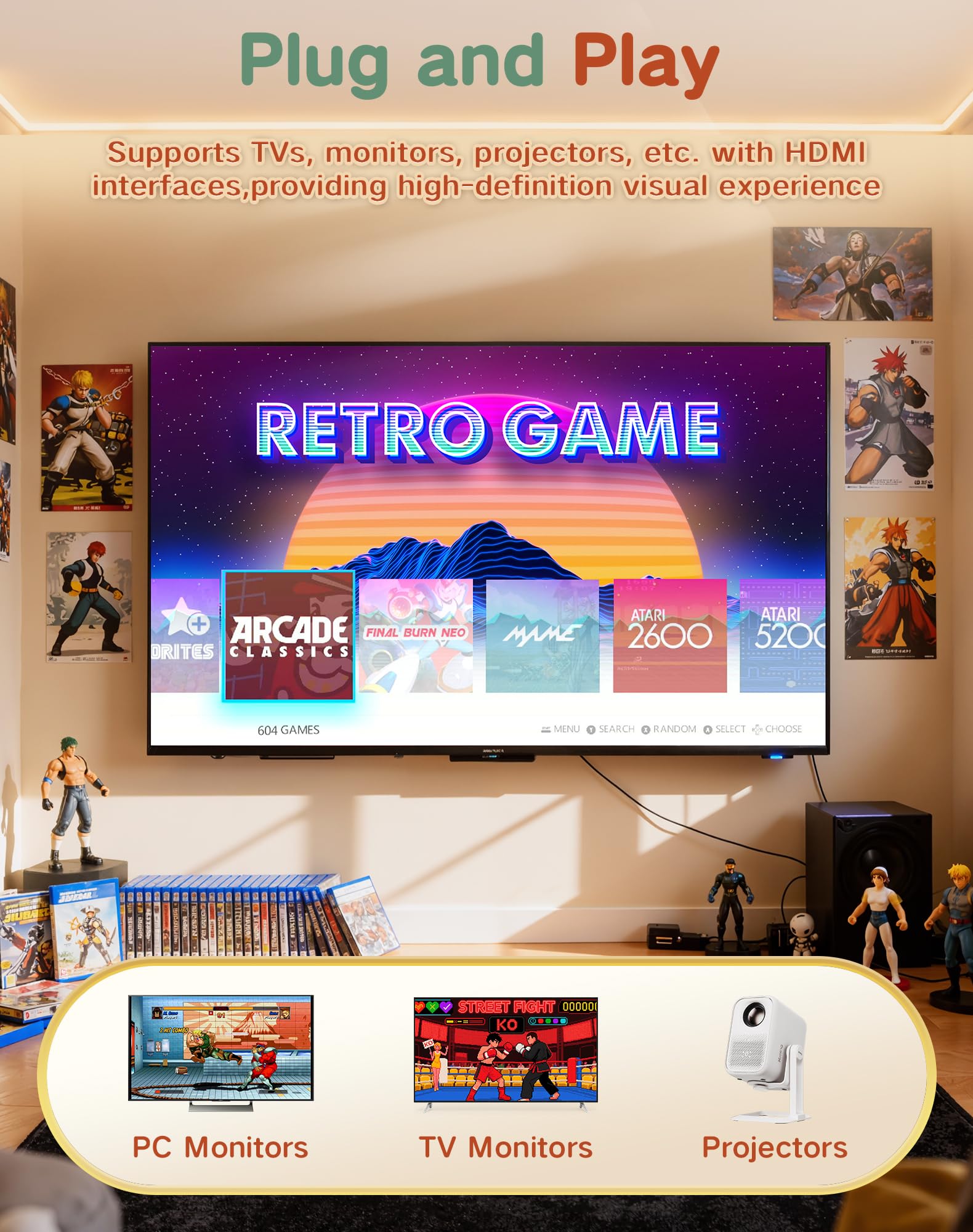 2026 Retro Gaming Console, 20K+ Classic Games, 23 Emulators, 4K HDMI Game Stick with Upgraded Dual 2.4G Wireless Controllers 64GB, Plug-and-Play Video Game Console for TV (White)