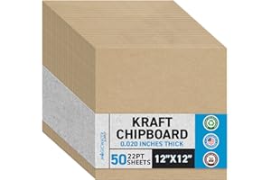 Lot de 50 feuilles d'aggloméré de 30,5 x 30,5 cm – 22 pt (point) en carton kraft marron léger pour scrapbooking et support de