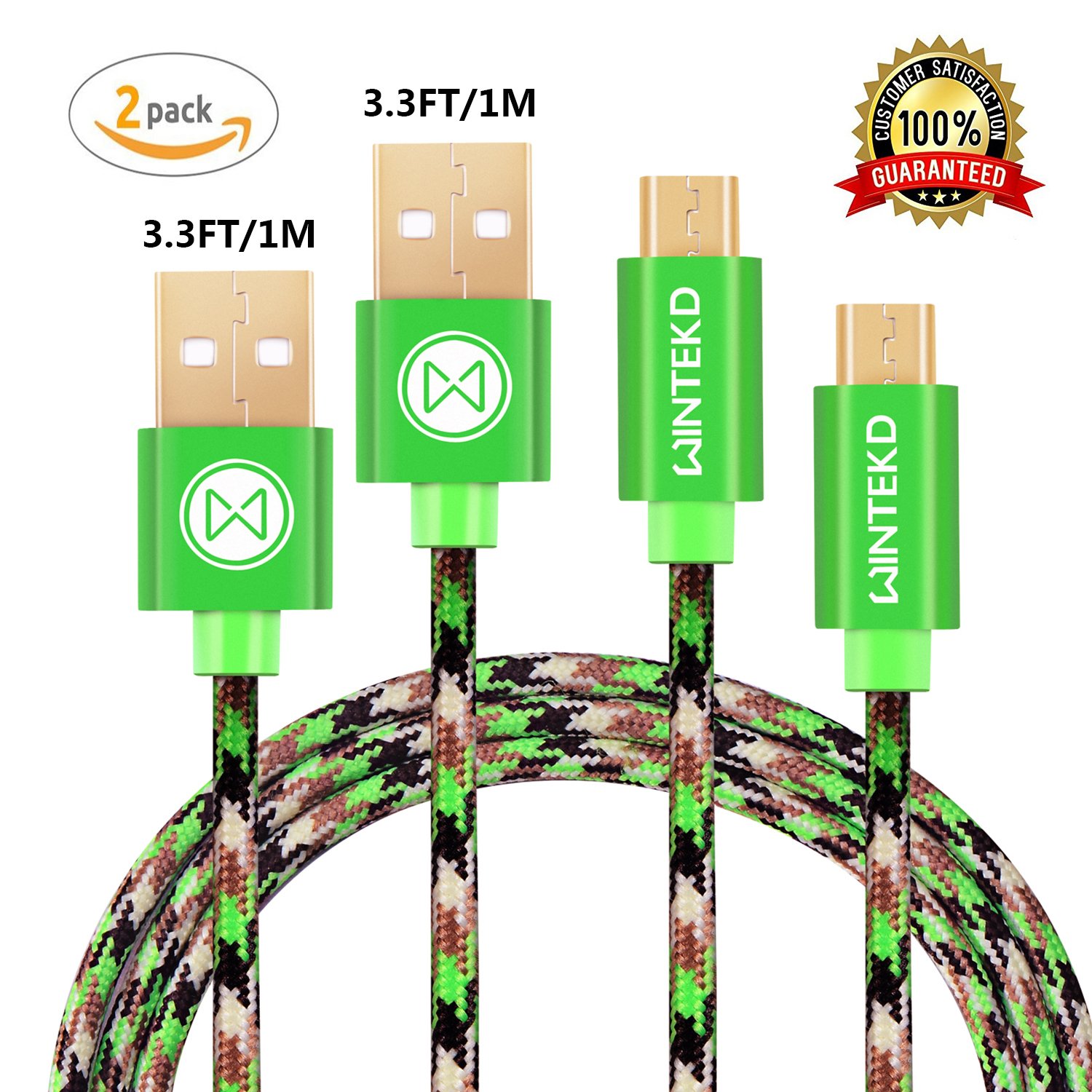 Micro USB Android Cable, Wintekd [2-Pack 3.3ft] Premium Nylon Braided High Speed USB to Micro USB Charging Cord Android Fast Charger for Samsung Galaxy S7/S6/S5/Edge,Note 5/4/3,HTC,LG - (Camo Forest)