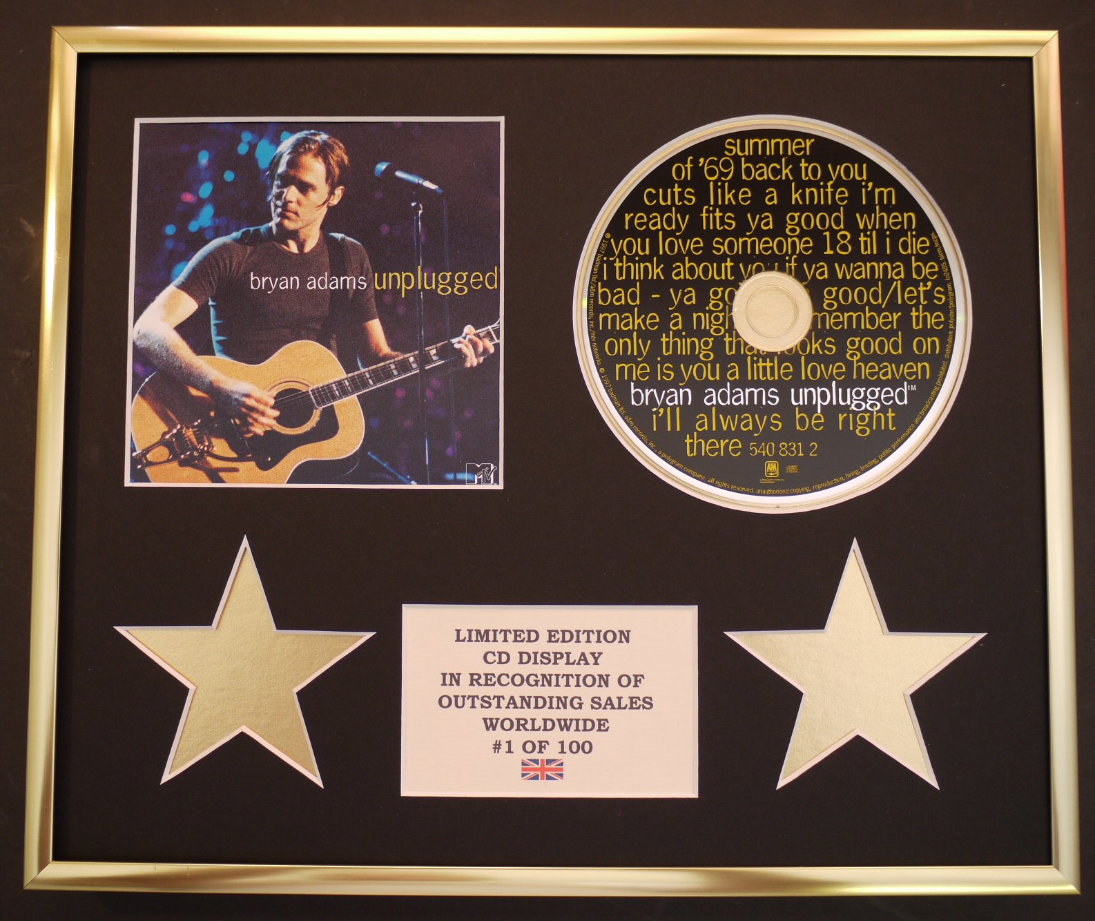 BRYAN ADAMS/CD DISPLAY/LIMITED EDITION/COA/UNPLUGGED